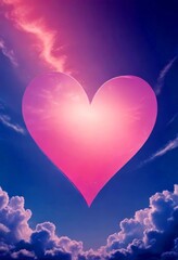 Aufkleber - A large pink heart floats in a blue sky with fluffy white clouds, creating a serene and romantic atmosphere