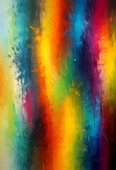 Aufkleber - an abstract painting featuring a vibrant color palette of red, orange, yellow, green, blue, and purple The painting is textured with splashes of color