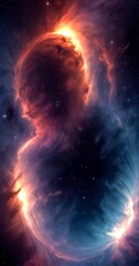 Aufkleber - a cosmic scene with a large, swirling cloud of gas and dust, illuminated by a bright, fiery orange light The cloud is surrounded by a dark blue and black background,