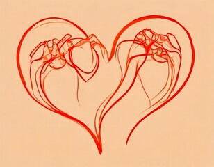 Aufkleber - two intertwined red lines forming a heart shape, with the left line slightly overlapping the right one, against a light peach background