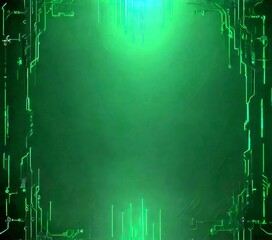 Aufkleber - a dark green background with a series of vertical lines and green lights, creating a futuristic and technological atmosphere