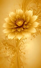 Aufkleber - A golden flower with a large center and delicate petals is the focal point of the , set against a golden background with intricate floral patterns