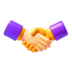 Poster - A friendly and colorful 3D rendering of a handshake, symbolizing partnership and agreement, featuring vibrant purple sleeves.