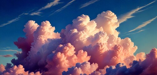 Aufkleber - A breathtaking view sky filled with fluffy, pink and white clouds, creating a serene and dreamy atmosphere
