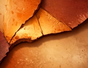 Poster - a close-up view cracked and weathered surface, possibly a stone or concrete wall, with a warm, earthy color palette