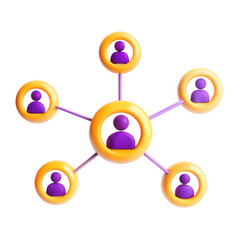 Poster - A colorful 3D illustration depicting social network connections with circular nodes and figures. Ideal for digital communication topics.