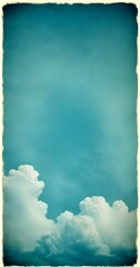 Poster - A serene sky with fluffy white clouds, captured in a vintage filter with a distressed texture
