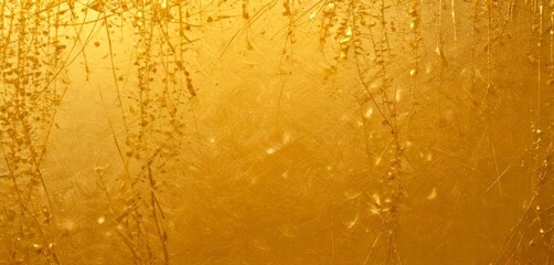 Poster - a close-up view textured golden surface, with a pattern of small, thin branches or vines extending across the frame