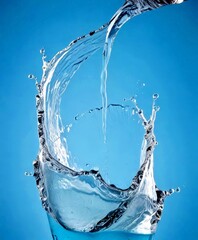 Leinwandbilder - water splashing against a blue background, with a stream of water flowing upwards