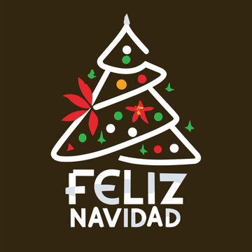 Feliz Navidad lettering Christmas tree Winter eps vector illustration, Felices Fiestas merry Christmas in Spanish,  Árbol de Navidad Design for t shirt, hoodies,posters, greeting card stickers print  