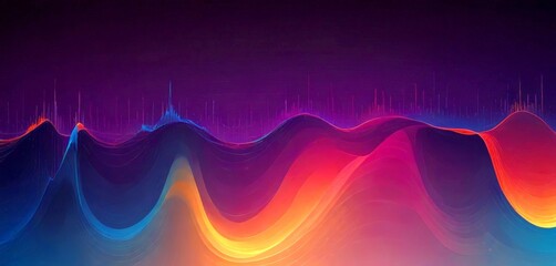 Fototapete - a digital illustration wave-like pattern, composed of lines and curves in a spectrum of colors including blue, purple, orange, and pink The wave