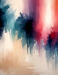Poster - Abstract painting featuring a vibrant color palette of blues, purples, and pinks, with splashes of color and dripping paint