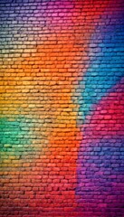 Fototapete - A vibrant rainbow-colored brick wall, with each brick displaying a different hue, creating a visually striking and colorful pattern