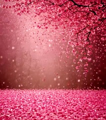 Aufkleber - A serene of cherry blossoms in full bloom, with falling petals creating a soft, dreamlike atmosphere