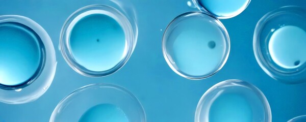 Poster - a collection of transparent spheres with varying sizes and colors, floating against a light blue background