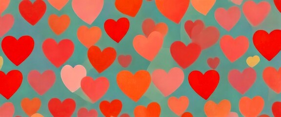 Poster - A repeating pattern of pink and white hearts on a light blue background