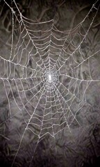 Poster - A close-up view spider web, with intricate patterns and a central spider web