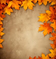 Poster - A border of vibrant orange and yellow maple leaves frames a textured gray background