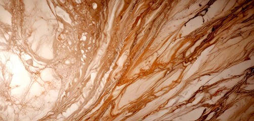 Poster - a close-up view marble surface with a swirling pattern of light and dark brown hues, creating a sense of movement and texture