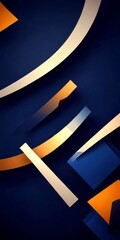 Aufkleber - a dark blue background with abstract geometric shapes in shades of orange, white, and blue The shapes are arranged in a diagonal line, creating a dynamic and visually