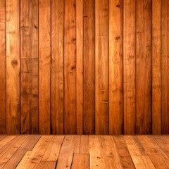 Poster - A wooden wall with vertical planks and a wooden floor in the foreground