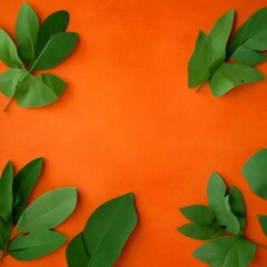 Aufkleber - A collection of green leaves arranged in a square pattern on an orange background