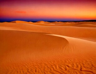 Aufkleber - A serene desert landscape at sunset, with undulating sand dunes stretching out towards the horizon under a vibrant sky