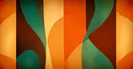 Aufkleber - a vibrant abstract composition of overlapping vertical lines in various shades of green, orange, and brown, creating a dynamic and visually striking pattern