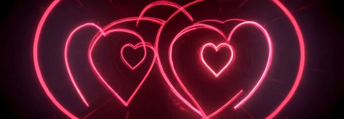 Aufkleber - a pair of glowing red hearts, each with a smaller heart in the center, creating a visually striking and symmetrical pattern against a dark background