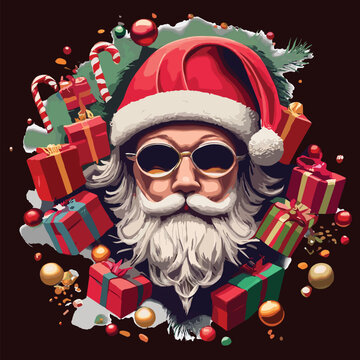 Papá Noel or santa claus Feliz Navidad Christmas tree Árbol de Navidad Winter vector illustration, Felices Fiestas santa merry Christmas  Design for t shirt, hoodies,posters, card sticker print