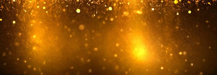 Poster - a dark background with a scattering of golden particles, creating a sense of depth and movement The particles appear to be floating or falling, adding a dynamic element to