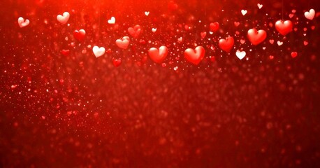 Aufkleber - Red hearts floating against a dark red background with a subtle sparkle effect