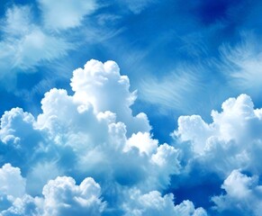 Poster - A serene sky filled with fluffy white clouds, creating a tranquil and peaceful atmosphere