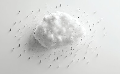 Wall Mural - A white cloud with a network of lines and dots around it against a white background.