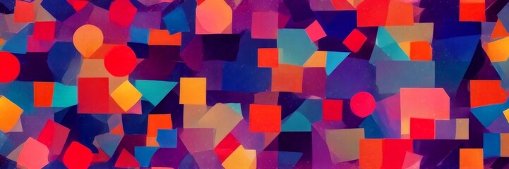 Aufkleber - a vibrant abstract composition featuring a variety of geometric shapes in a range of colors, including red, orange, yellow, blue, green, and purple, creating