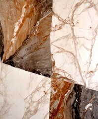 Aufkleber - a close-up view marble surface with a variety of colors and patterns, including shades of white, beige, brown, and gray