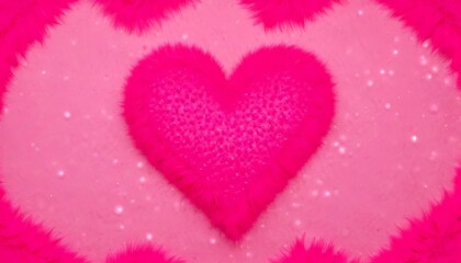 Aufkleber - A heart-shaped plush toy made of pink fur is centered against a pink background with white glittering particles