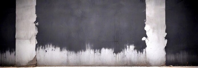 Poster - A black and white concrete wall with a vertical crack running down the middle, creating a sense of depth and texture