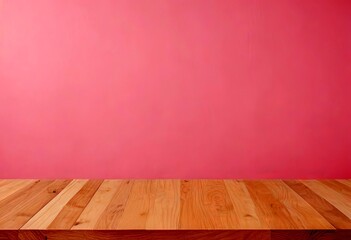 Poster - A wooden table with a pink wall in the background