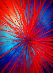 Fototapete - a vibrant abstract composition with a radial pattern of red and blue lines radiating outwards from a central point, creating a dynamic and energetic visual effect