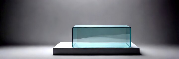 Leinwandbilder - A transparent glass box rests on a white pedestal against a plain gray background