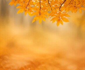 Poster - A close-up view of vibrant orange autumn leaves against a blurred, warm-toned background, creating a serene and natural atmosphere