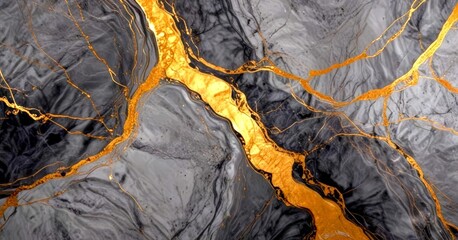 Fototapete - a close-up view marble surface with a striking pattern of dark gray and gold hues The marble exhibits a swirling, organic texture, with a prominent gold line running