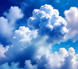 Poster - A close-up view large, fluffy cloud against a blue sky with wispy clouds
