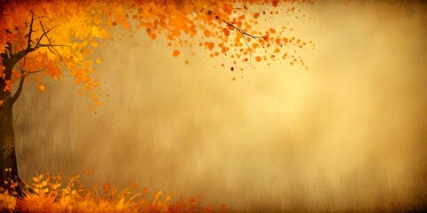 Poster - A tree with orange leaves stands against a hazy, golden-brown background, creating a serene and autumnal atmosphere
