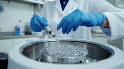 Poster - A laboratory technician working with a centrifuge machine, separating biological samples for analysis.