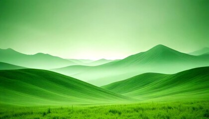 Poster - A serene landscape with rolling hills and mountains in the distance, captured in a hazy green color