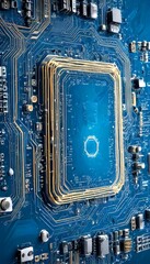 Fototapete - a close-up view complex circuit board, with various electronic components and traces arranged in a highly detailed manner