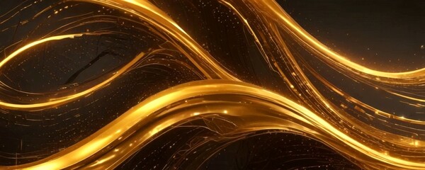 Poster - a striking abstract composition of golden lines and swirls against a dark background, creating a sense of movement and dynamism