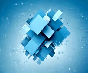 Leinwandbilder - a complex arrangement of overlapping blue cubes, creating a visually striking and abstract composition